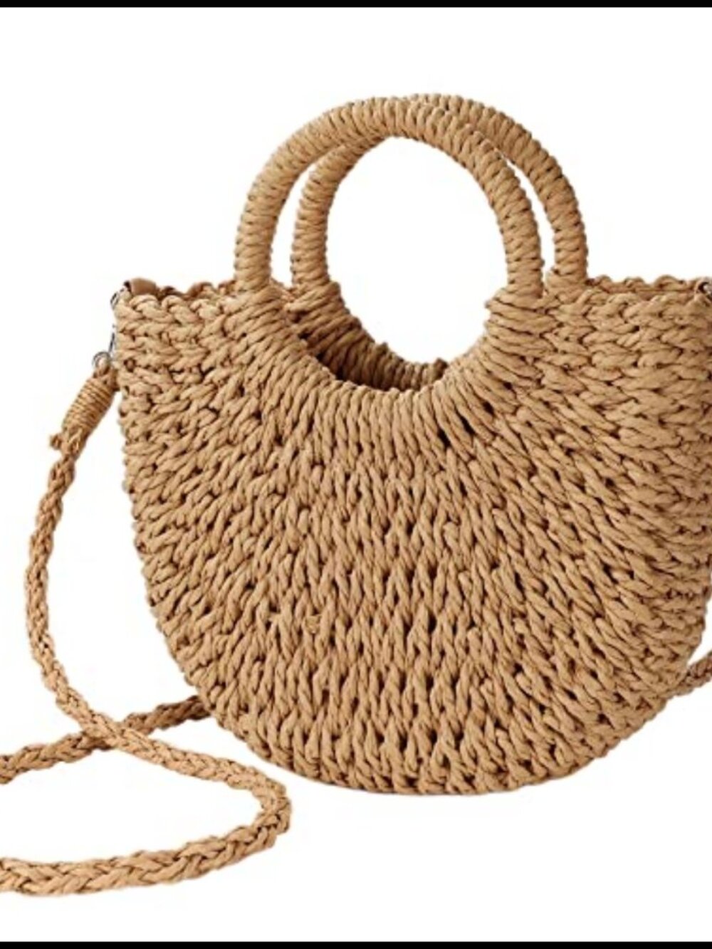 Handwoven Straw Crossbody Shoulder Bag Top Handle Satchel Purse
